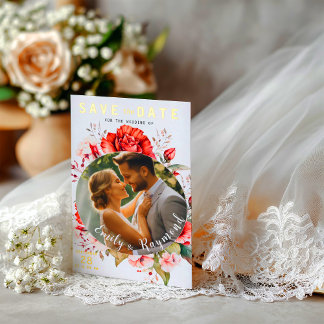 Terracotta Burgundy Blush Floral Wedding Photo  Folie Uitnodiging