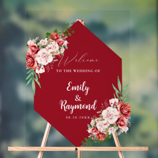 Terracotta Burgundy Blush Floral Wedding Welcome  Acryl Bord