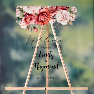 Terracotta Burgundy Blush Floral Wedding Welcome  Acryl Bord