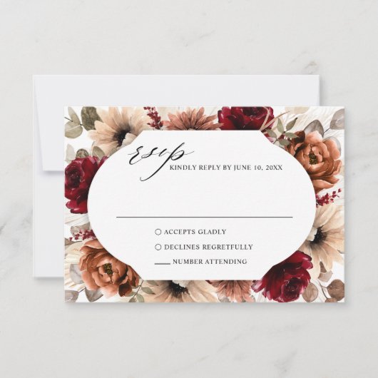 Terracotta Burgundy Greenery Geometric Wedding RSVP Kaartje (Voorkant)