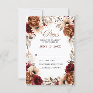Terracotta Burgundy Mauve Floral Geometric Wedding RSVP Kaartje