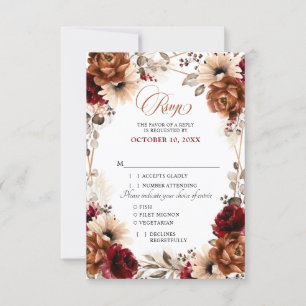 Terracotta Burgundy Mauve Floral Geometric Wedding RSVP Kaartje