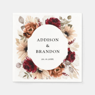 Terracotta Burgundy Mauve Floral Geometric Wedding Servet