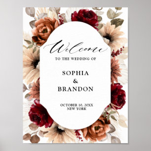 Terracotta Burgundy Mauve Floral Geometric Welkom Poster