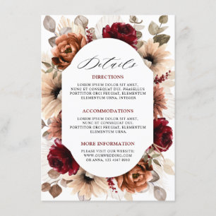 Terracotta Burgundy Mauve Floral Wedding Details Informatiekaartje