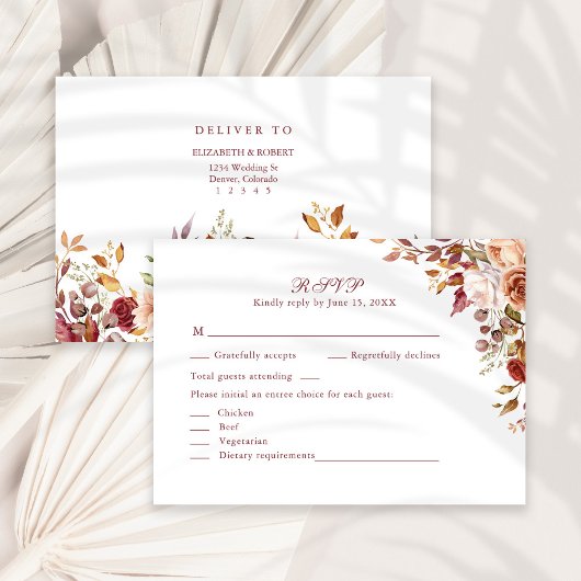 Terracotta Burnt Orange Floral Wedding Carte RSVP
