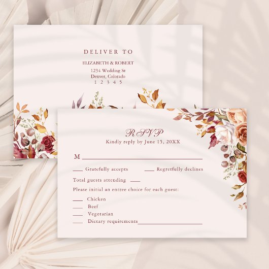 Terracotta Burnt Orange Floral Wedding Carte RSVP