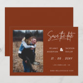 Terracotta Burnt Oranje Eenvoudige handgeschreven Save The Date (Voorkant / Achterkant)