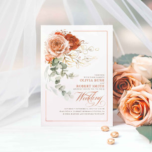 Terracotta Burnt Oranje Flowers Eucalyptus Wedding Kaart