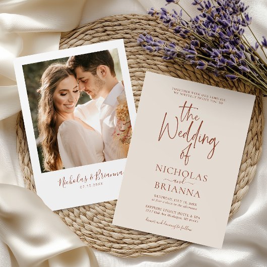 Terracotta Burnt Oranje Modern Boho Wedding Foto Kaart