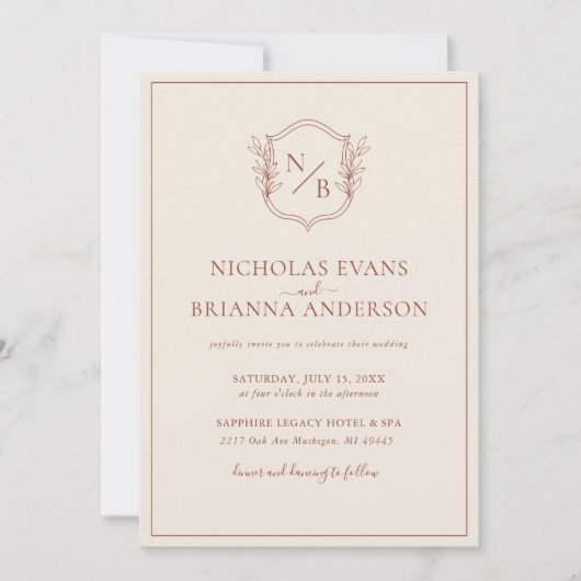 Terracotta Burnt Sinaasappel Modern Crest Boho Bru Kaart (Voorkant)