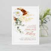 Terracotta Burnt Sinaasappel & White Floral Weddin Folie Uitnodiging (Staand Voorkant)