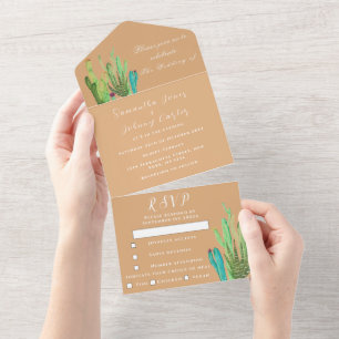 Terracotta Cactus Desert Mexico Arizona Wedding All In One Uitnodiging