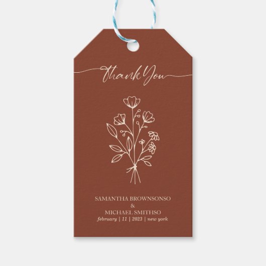 Terracotta Calligrafie Boho Botanische Bedankt Cadeaulabel (Voorkant)