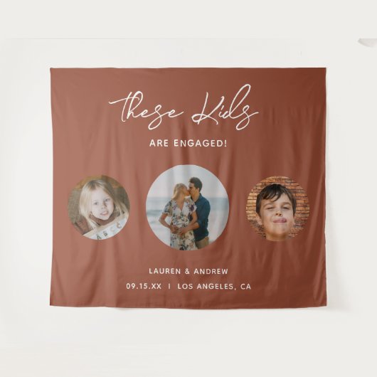 Terracotta Calligraphy Engagement Party Backdrop Wandkleed (Voorkant (horizontaal))