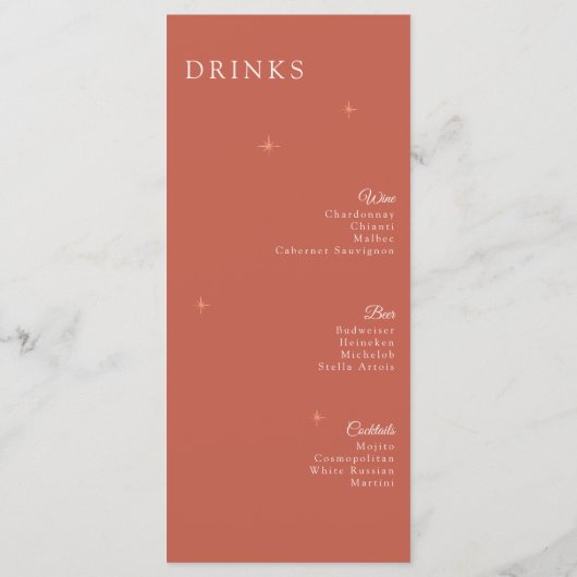 Terracotta Celestia Mariage Menu & Boissons Carte (Dos)