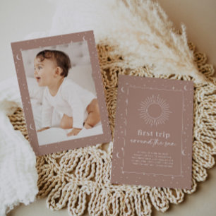 Terracotta Celestial 1st Birthday Photo Invitation Kaart
