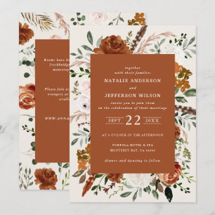 Terracotta chic floral elegant bruiloft details QR Kaart