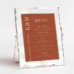 Terracotta Clean Line Mariage Dîner Menu<br><div class="desc">Elégante liste de menu de dîner de mariage avec une ligne simple et propre avec la première du couple sur le côté. L'arrière - plan est en terre cuite.</div>