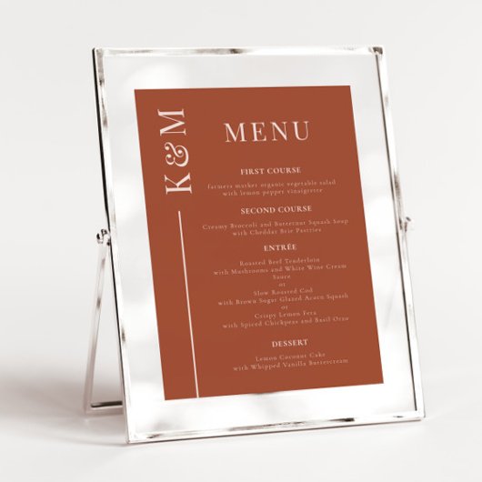 Terracotta Clean Line Mariage Dîner Menu