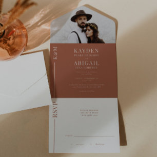 Terracotta Clean Line Wedding Invitation All In One Uitnodiging