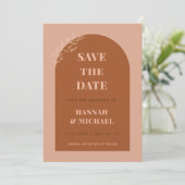 Terracotta & Cream Boho Arch Minimalist Botanical Save The Date (Staand voorkant)