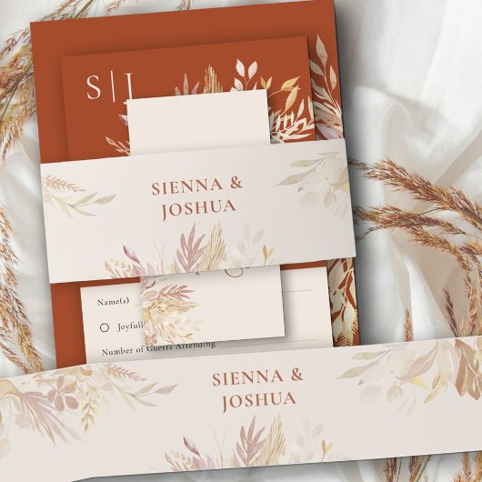 Terracotta Cream Botanical Foliage Personalized Uitnodigingen Wikkel