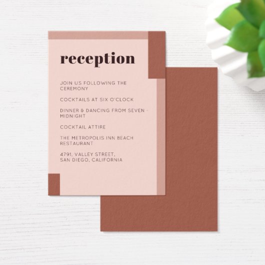 Terracotta Cream Earthy Modern Wedding Reception Visitekaartje (Bureau)