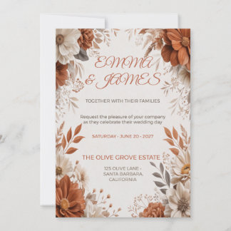 Terracotta & Crème Boho Bloemen Bruiloftsinvatie Kaart