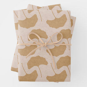 Terracotta & Crème Textured Ginkgo Bladeren Inpakpapier Vel
