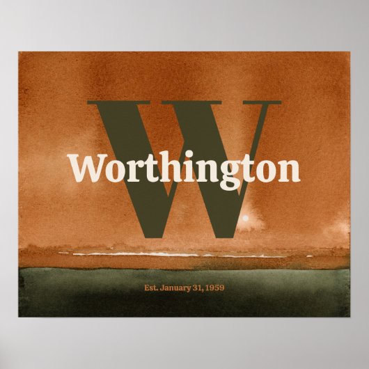 Terracotta Custom Last Name Print Sage Green Art (Voorkant)