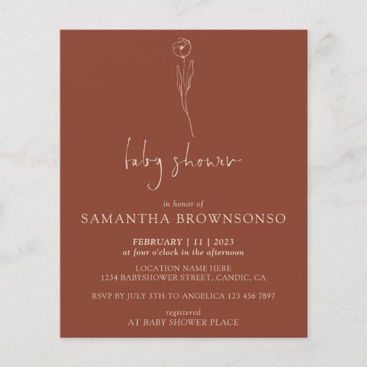 Terracotta Daisy Tiny Flower Budget Baby shower Flyer (Voorkant)