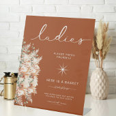 Terracotta Dames Badkamermand Elegante bruiloft Reclamebord Met Voetstuk