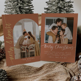 Terracotta Earth Tone Foto van Kerstmis Folie Feestdagenkaart