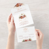 Terracotta Earthy Floral Pumpkins Fall Wedding All In One Uitnodiging (Afscheurbaar)