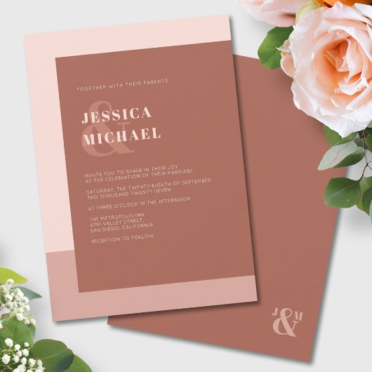 Terracotta Earthy Tones Modern Typography Wedding Kaart