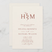 Terracotta Ecru QR Code Botanical Monogram Weddens Kaart (Voorkant / Achterkant)