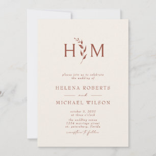 Terracotta Ecru QR Code Botanical Monogram Weddens Kaart