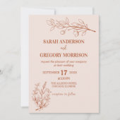 Terracotta Eenvoudige Boho Bloemen Bicolor Bruilof Kaart (Voorkant)