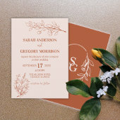 Terracotta Eenvoudige Boho Bloemen Bicolor Bruilof Kaart