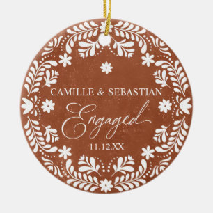 Terracotta eerste kerst Verloving foto Keramisch Ornament