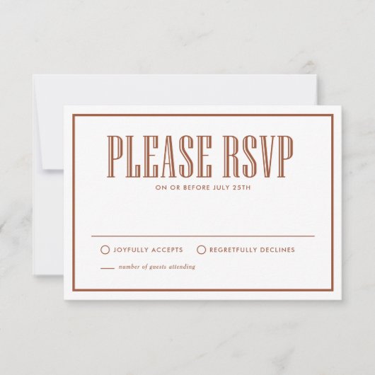 Terracotta Eet, Drink en word getrouwd Trouwen RSVP Kaartje (Voorkant)