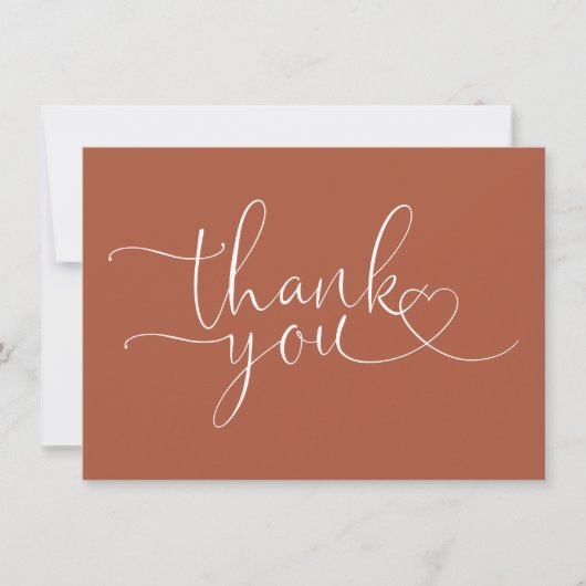 Terracotta Elegant Hart Script Bedankkaart (Voorkant)