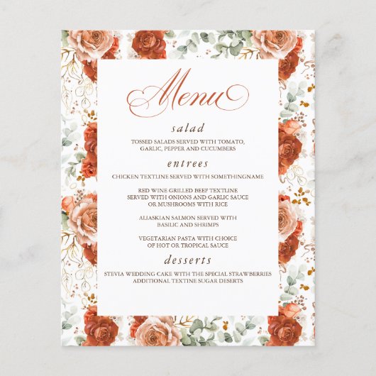 Terracotta Elegant Modern Bruiloft Menu (Voorkant)