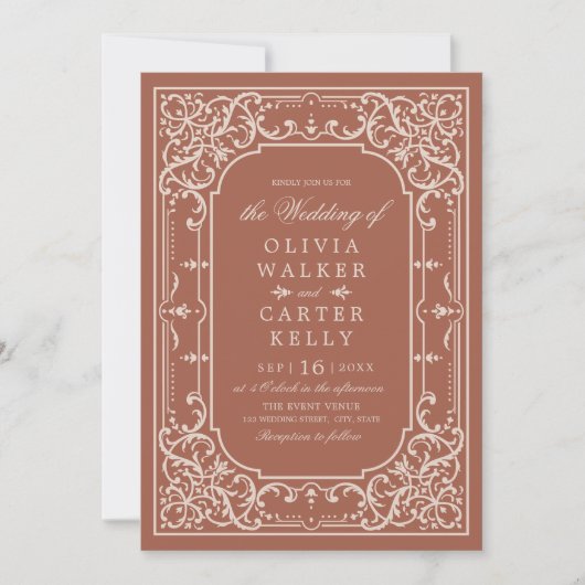 Terracotta elegant romantische bruiloft kaart (Voorkant)