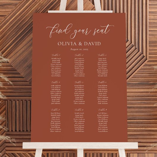 Terracotta Elegant Script 9 tafel zitgrafiek Poster