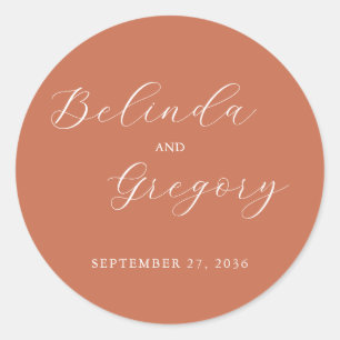 Terracotta Elegant Script Calligraphy Wedding Ronde Sticker