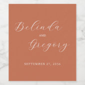 Terracotta Elegant Script Calligraphy Wedding Wijn Etiket (Enkel label)