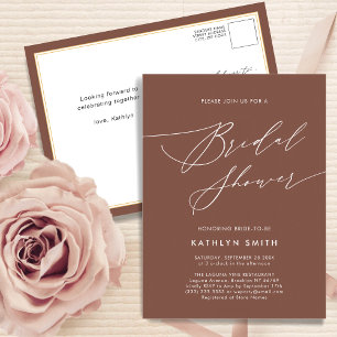Terracotta Elegant Script Modern Vrijgezellenfeest Uitnodiging Briefkaart