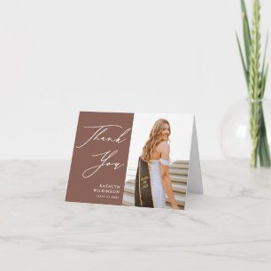Terracotta Elegant Script Simple Photo Afstuderen Bedankkaart